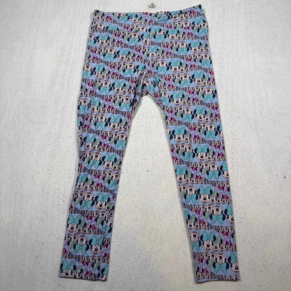 LuLaRoe Disney Minnie Mouse Leggings Tall & Curvy Blue Pink Bows Graphic Print